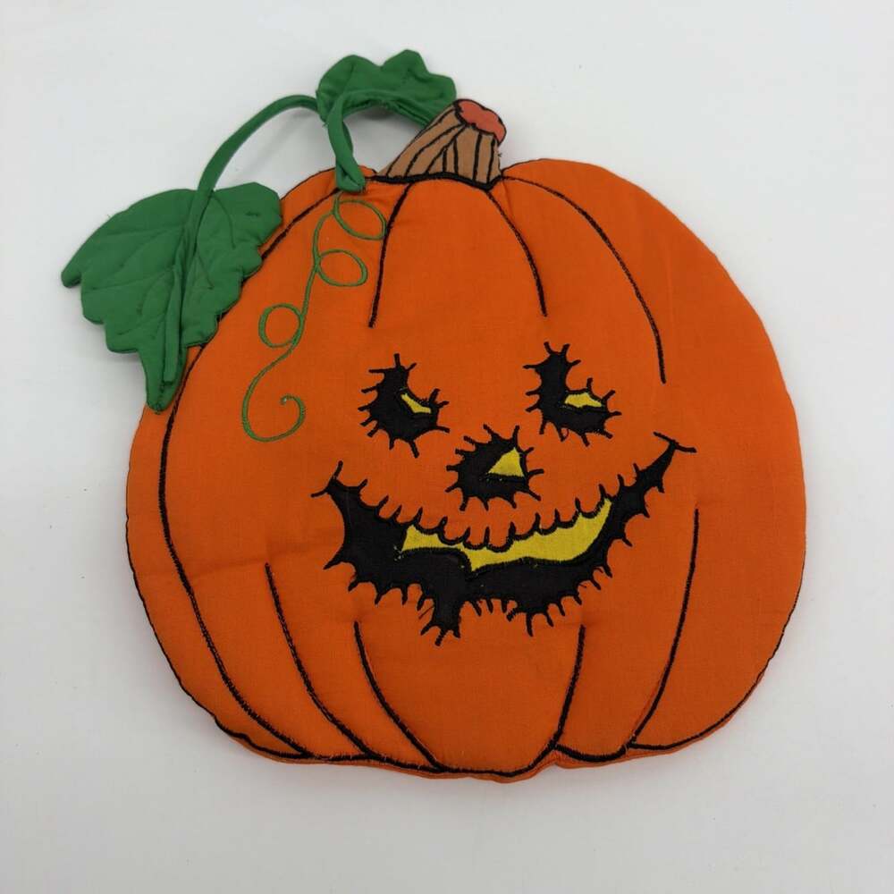 Vintage Halloween Jack O Lantern Door Knob Hanger Fabric Stitched